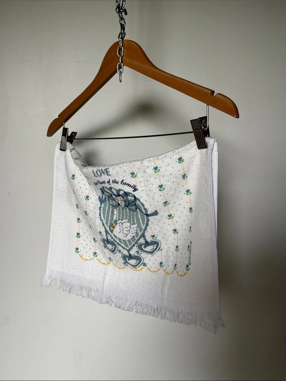 Vintage 1970s 1980s St. Marys Love Family Swan Hand Towels Set of Two